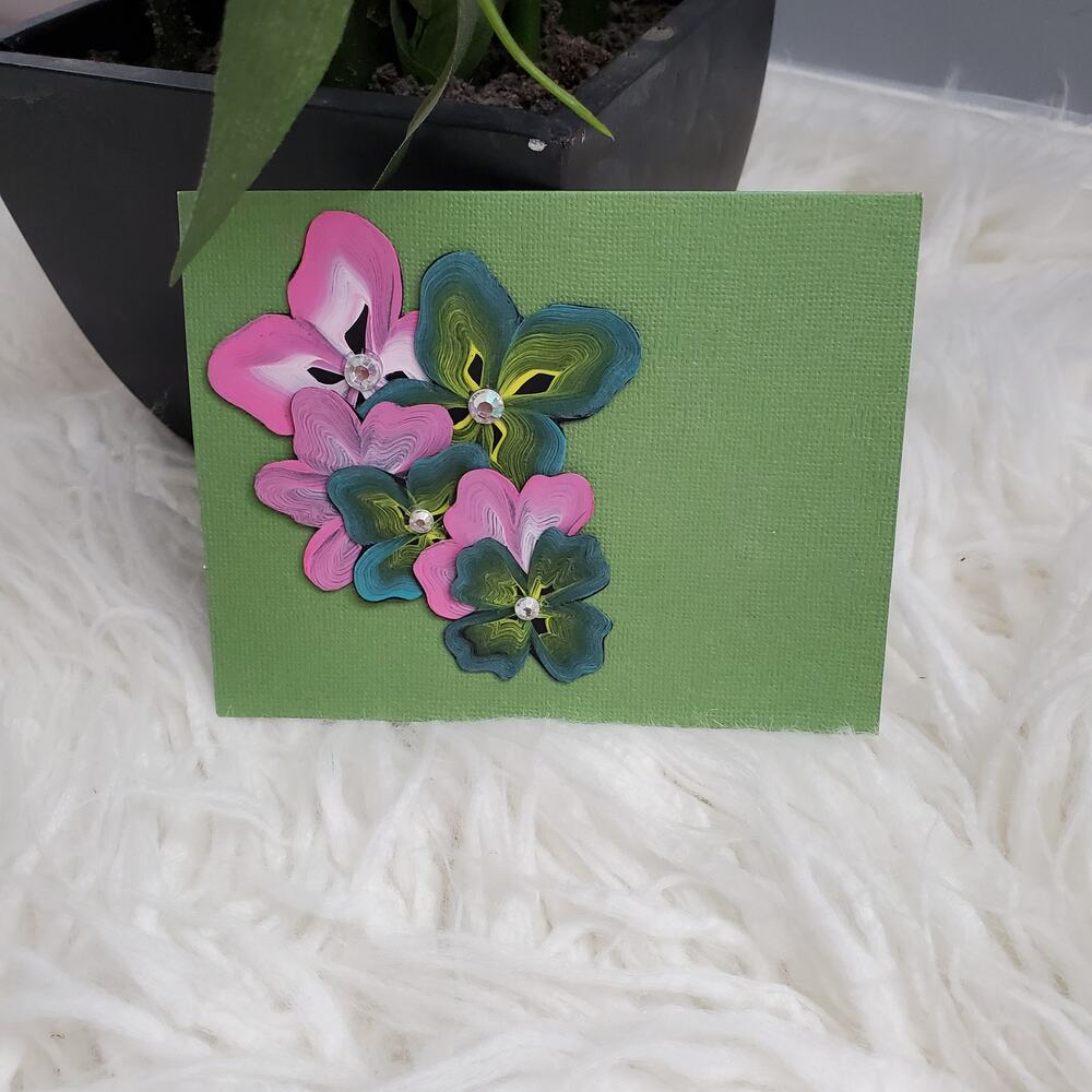 Hand Painted Floral Greeting Card - Green